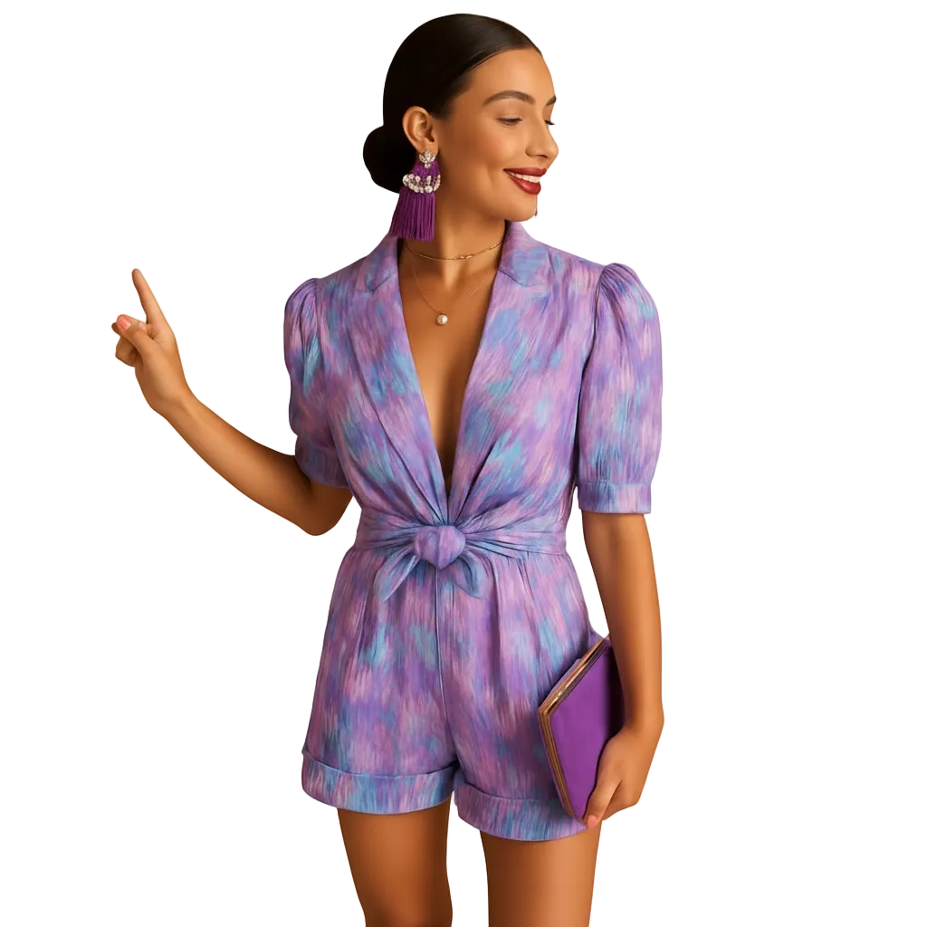 Printed Summer Jumpsuit for Women with Belted Lightweight Casual Fit