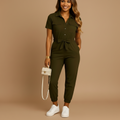 Slim Fit Button Front Jumpsuit for Women with Structured Shape