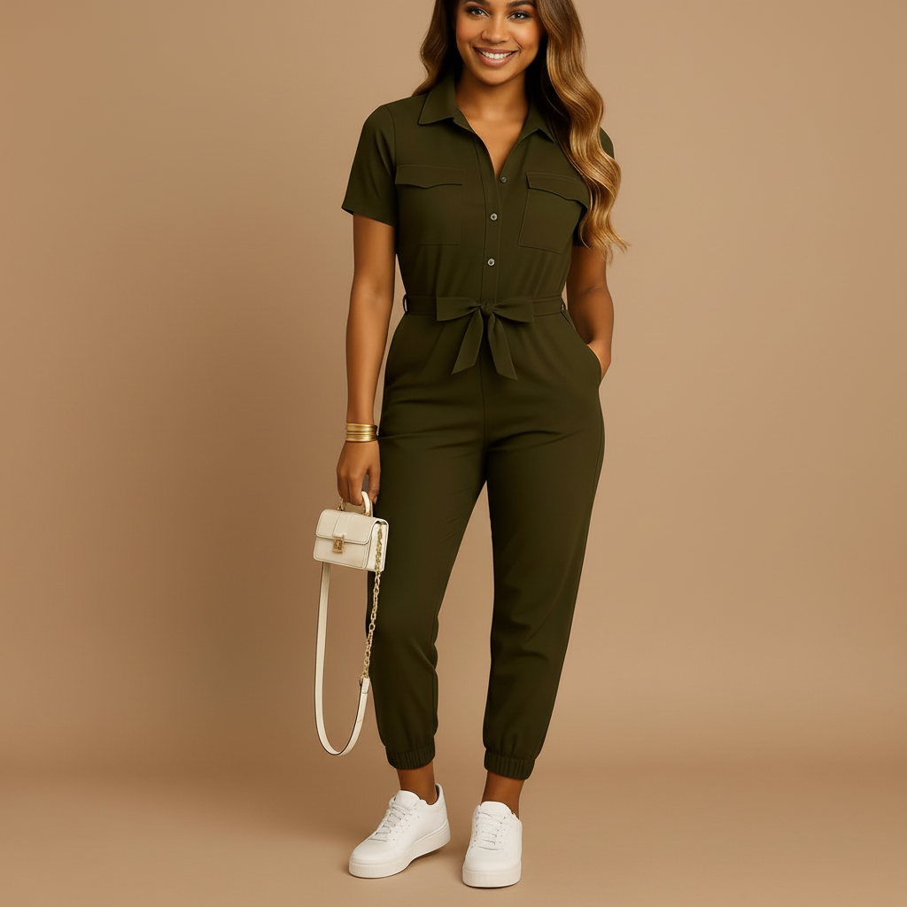 Slim Fit Button Front Jumpsuit for Women with Structured Shape