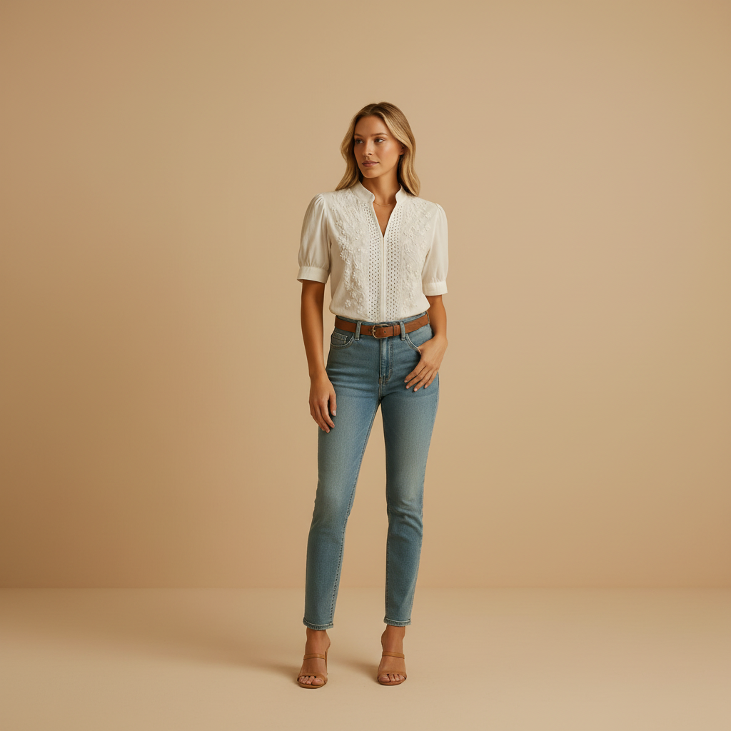 Women’s Classic White Button Blouse with Tailored Fit