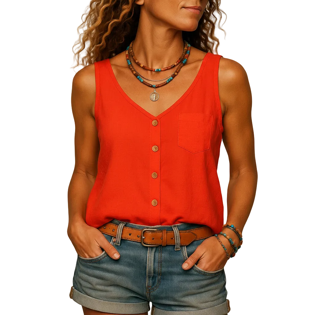 Women’s Sleeveless V Neck Summer Blouse Lightweight Casual Top