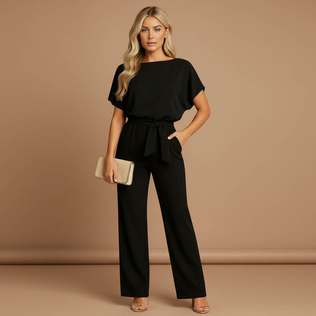 High Waist Lace Detail Jumpsuit for Women with Straight Leg Fit