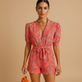 Printed Summer Jumpsuit for Women with Belted Lightweight Casual Fit