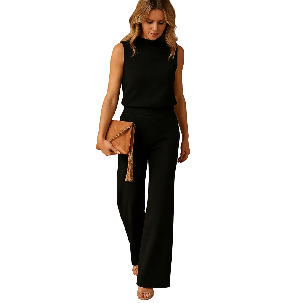Round Neck Wide Leg Jumpsuit for Women with Flowing Fit