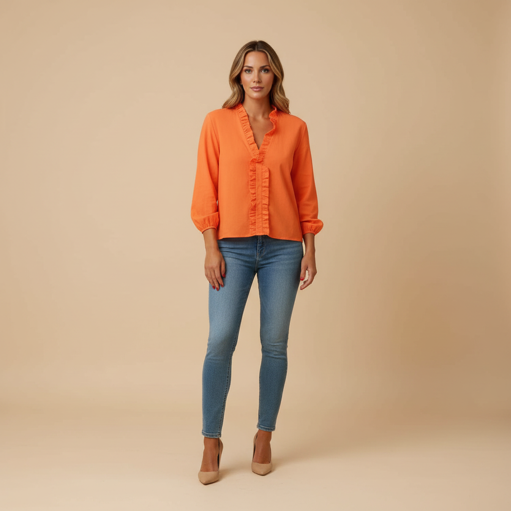 Women’s Ruffle Detail Blouse with Lightweight Elegant Fit