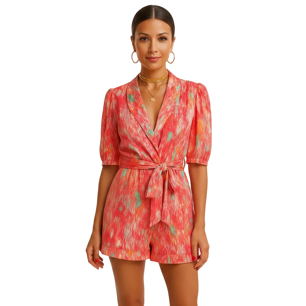 Printed Summer Jumpsuit for Women with Belted Lightweight Casual Fit