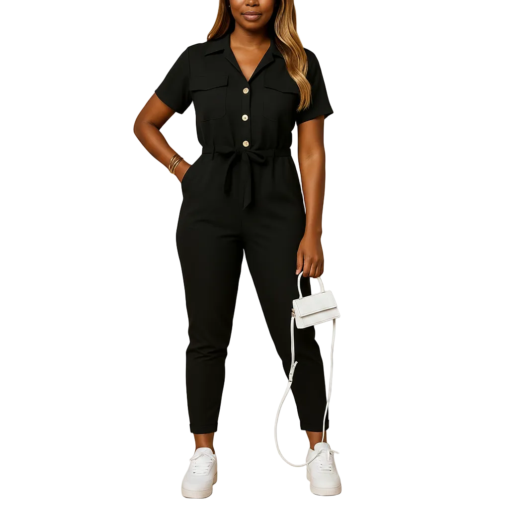 Slim Fit Button Front Jumpsuit for Women with Structured Shape