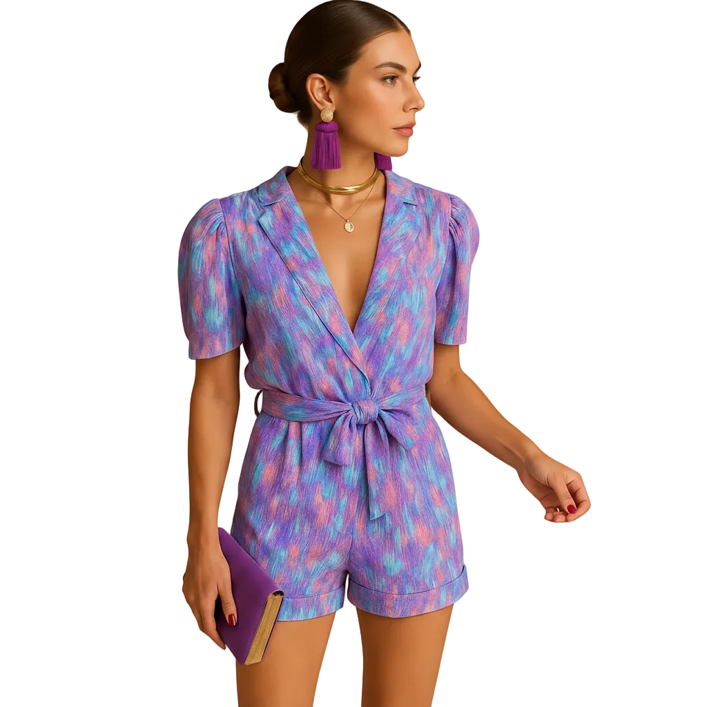 Printed Summer Jumpsuit for Women with Belted Lightweight Casual Fit