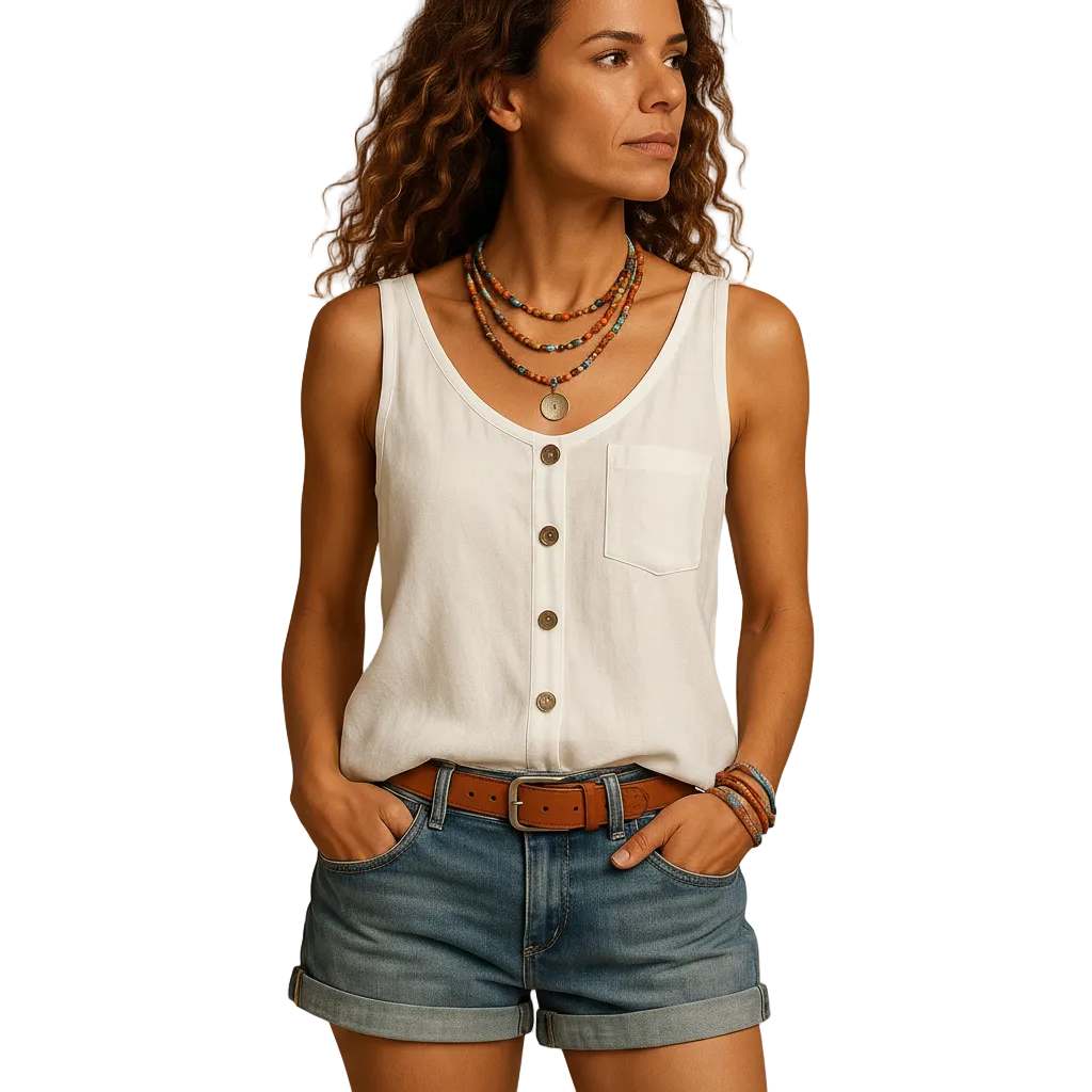 Women’s Sleeveless V Neck Summer Blouse Lightweight Casual Top