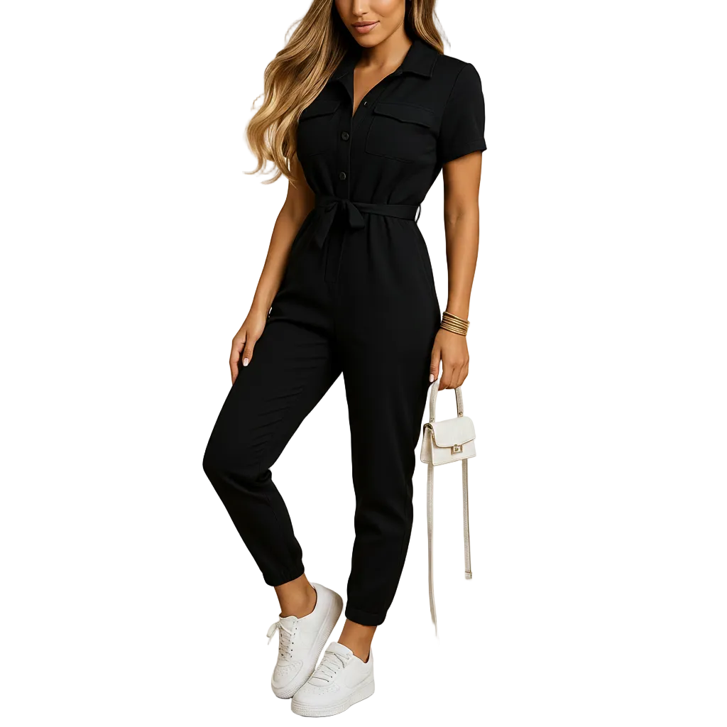 Slim Fit Button Front Jumpsuit for Women with Structured Shape