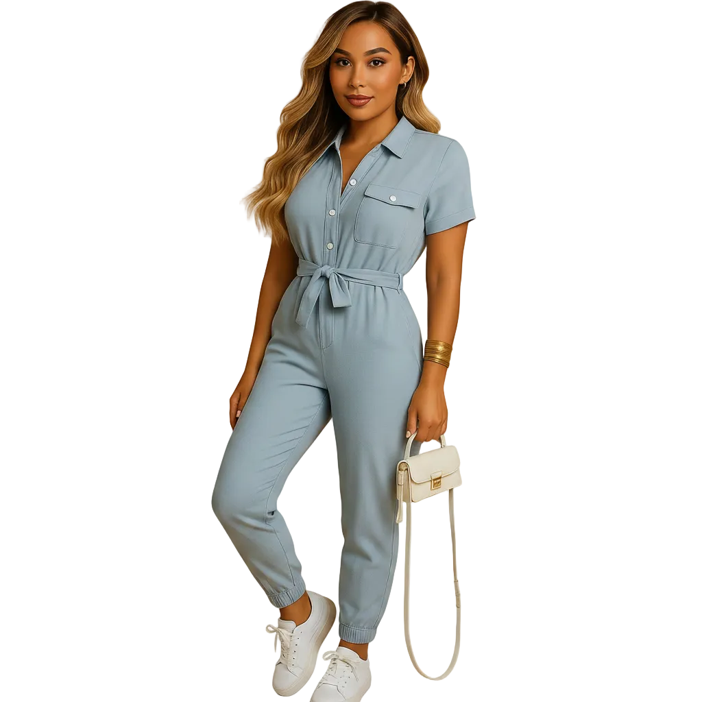 Slim Fit Button Front Jumpsuit for Women with Structured Shape