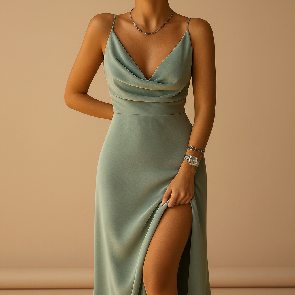 V Neck Maxi Dress for Women with Flowing Ankle Length Cut
