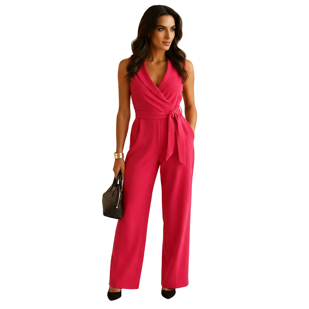 Wide Leg Wrap Jumpsuit for Women with Elegant Draped Waist