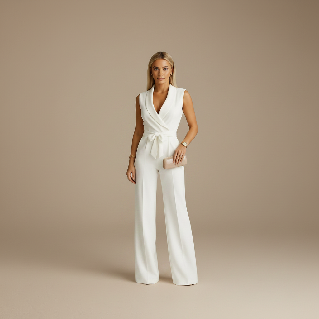 Wide Leg Wrap Jumpsuit for Women with Elegant Draped Waist