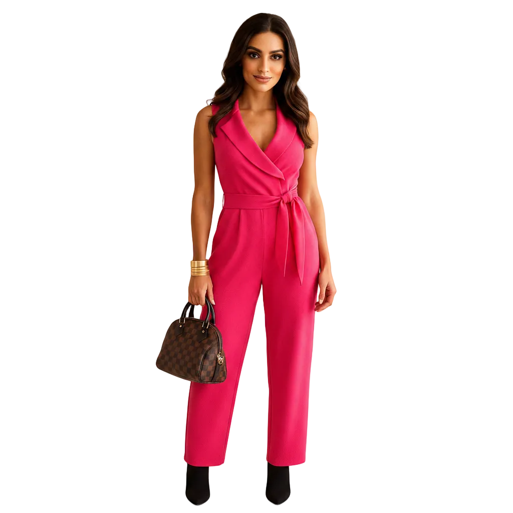 Wide Leg Wrap Jumpsuit for Women with Elegant Draped Waist