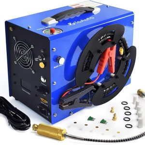 Portable air compressor, unique vertical + reel-type portable design, automatic stop function, oil-free and water-free, pressure of 4500 pounds per square inch / 30 megapascals, suitable for 8mm quick connectors of paint guns/PCP air rifles/gas tanks
