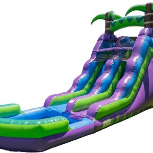 16�� Purple Tropical Lightweight Premium Commercial Grade Water Slide Inflatable with Attached Pool for Kids and Adults (with Blower), Wet Dry Use, Summer Fun