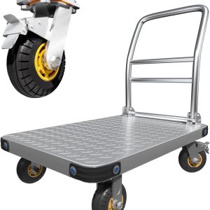 Heavy Duty Platform Truck Flat Moving Cart Hand Trucks,2000Lbs Steel Push Cart Dolly with Brake Design, 36 x 24in Large Flatbed with 5'' 360 Degree Swivel Wheels for Easy Storage