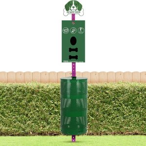 Outdoor version of dog feces collection station - Pet feces collection station with feces bag dispensers - Dog-shaped sign - Large trash can 400 rolls, 200 ziplock bags and 50 reusable bags - Outdoor pet feces collection system