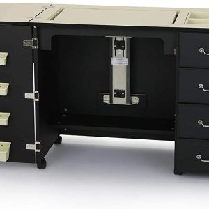Sewing Cabinet for Sturdy Sewing, Cutting, Quilting, and Crafting with Storage and Airlift, Black Finish