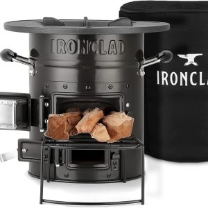 Supply Rocket Stove – Camping Wood Stove for Emergency Preparedness, Survival, Off Grid Living Supplies – Portable Wood Burning Stove with Canvas Storage Bag and Fuel Support System