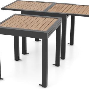 Extensible outdoor dining table, patio table, all-weather aluminum frame, large rectangular lawn backyard garden terrace dining table, suitable for 4 to 6 people, dark gray (dark gray, slatted tabletop)