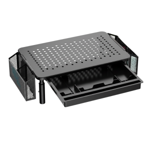 Adjustable Monitor Riser with Pull-Out Storage and Ventilated Platform