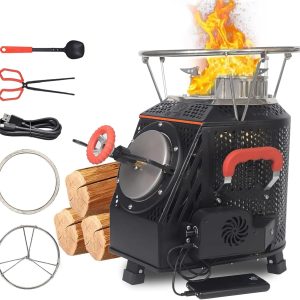Smokeless camping stove, made of stainless steel, using wood as fuel, black in color, camping stove, heating stove
