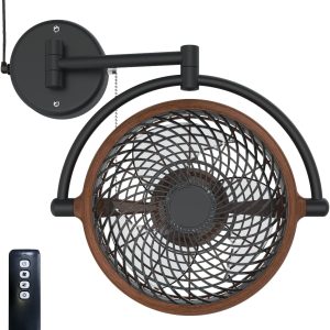 0-inch wall-mounted rotatable fan with foldable arm (honeycomb wood color)