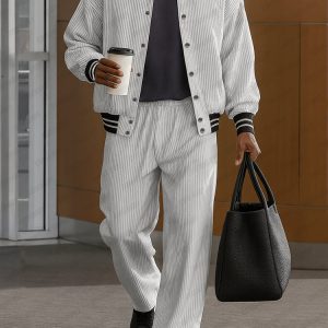 Casual Versatile Striped Jacket Pants Set