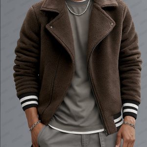 Casual Contrast Trim Fleece Jacket